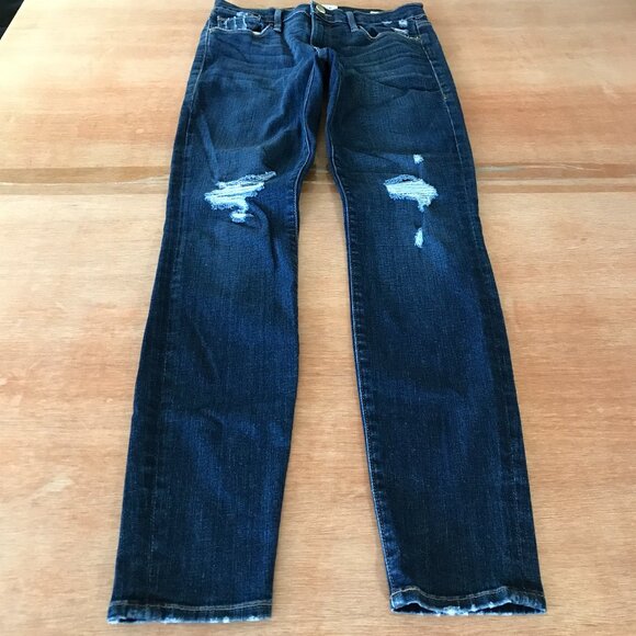 Frame Le Skinny De Jeanne Jeans Women 27 Blue Mid Rise Distressed Dark Wash - Picture 1 of 13